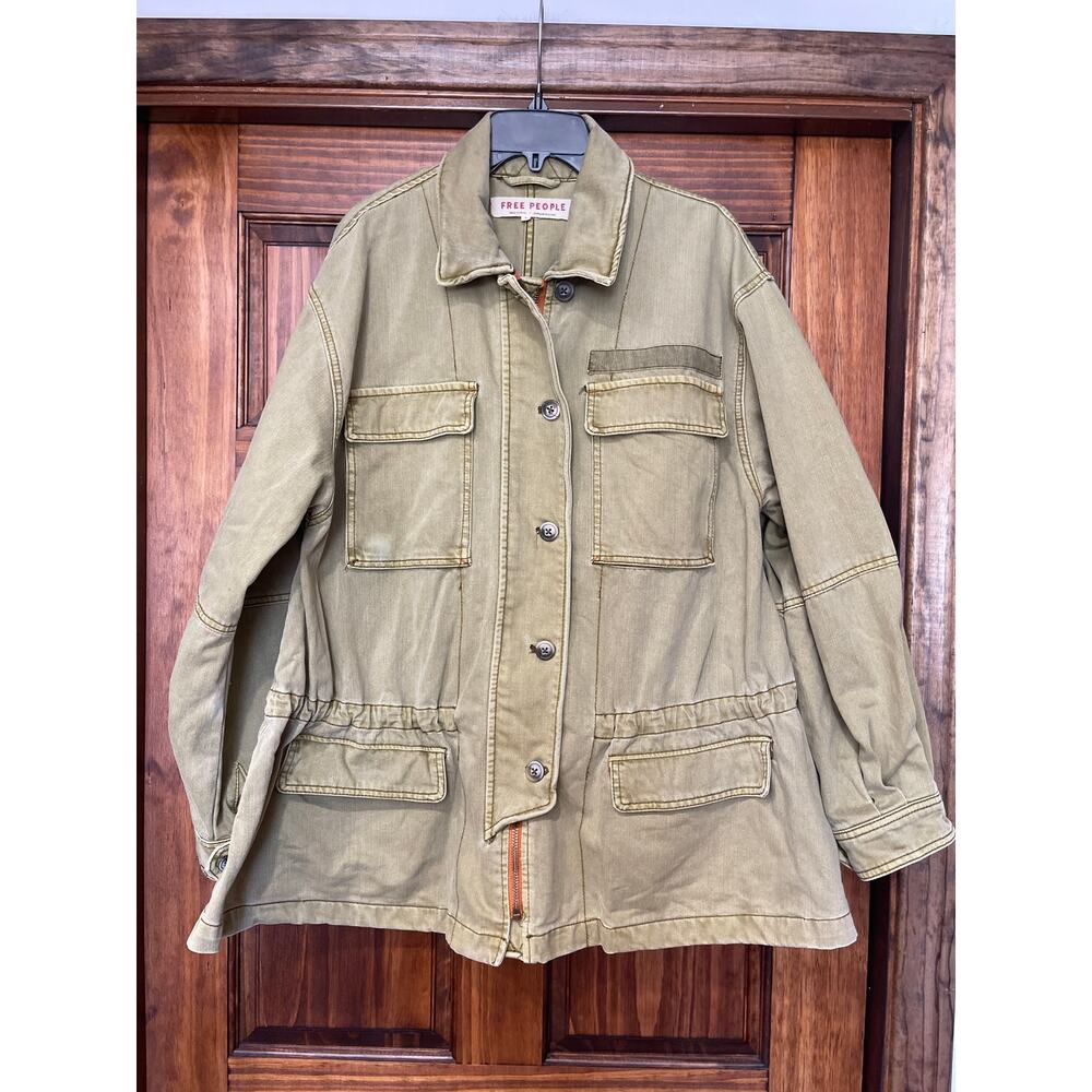 FREE PEOPLE Seize The Day Military Jacket ARMY OVERSIZED DRAW STRING M